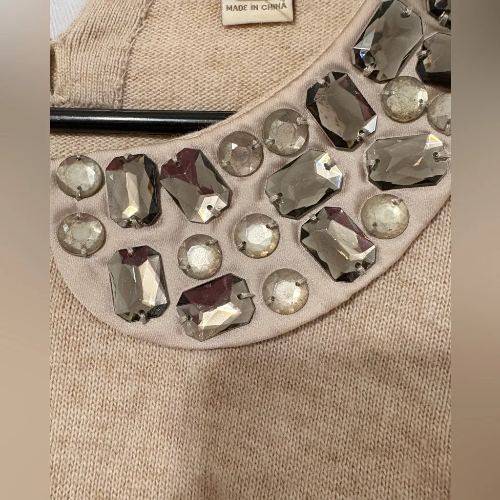 j Crew Beige Sweater with Gem Embellishments Silver - Image 4