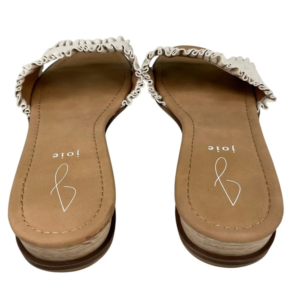 Joie Eidel Canvas Ruffle Cream Flat Slide Sandals 8 - Image 3