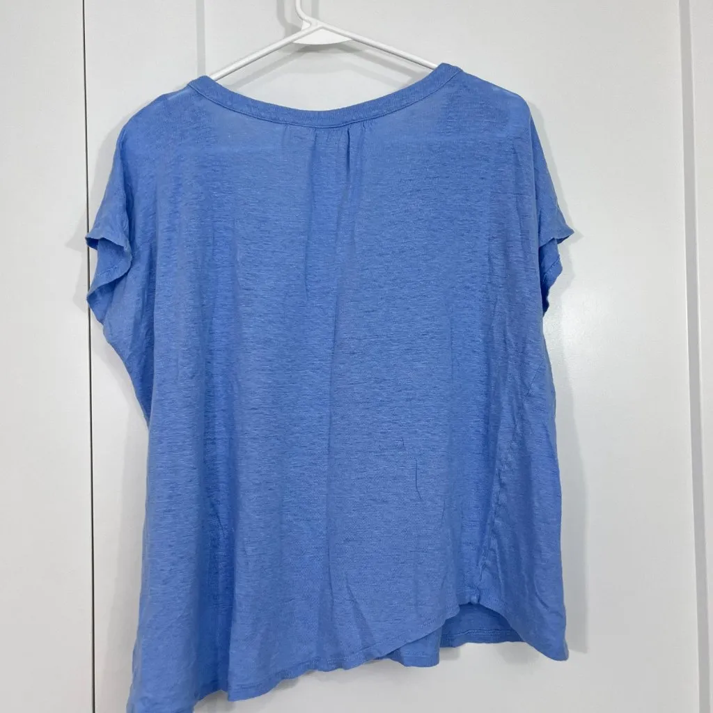 Joie XL Light Blue Linen Cap Sleeve V-Neck Pleated Peasant Top - Image 9