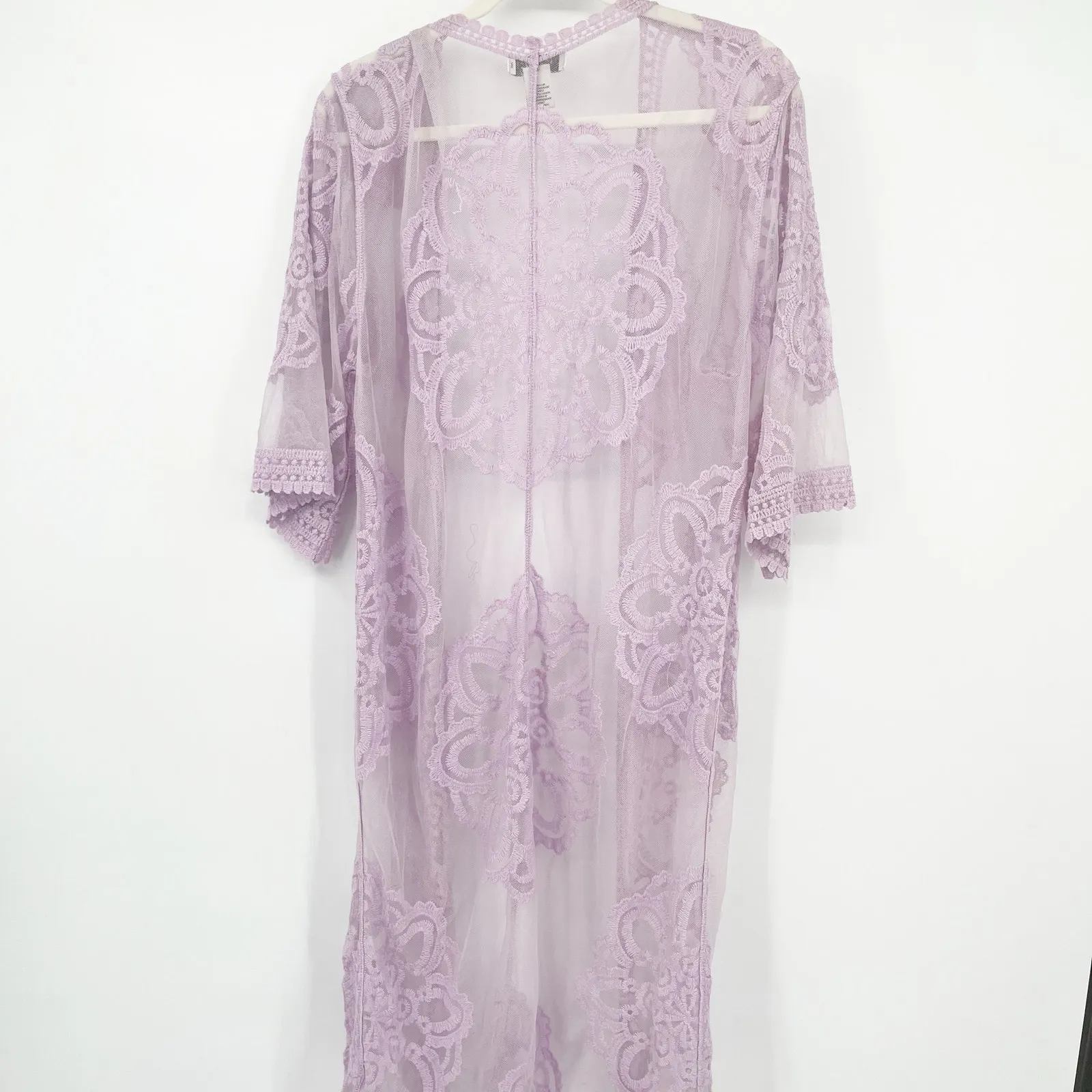 Rachel Zoe Womens Boho Floral Sheer‎ Lace Open Front Longline Kimono One Size - Image 8