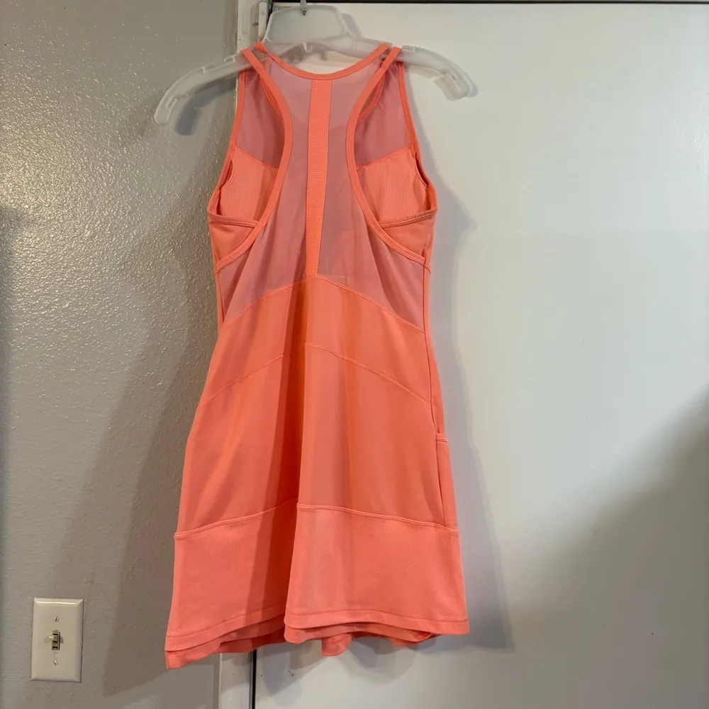 Athleta Deuce Court Tennis Dress Melon Shock Built In Bra Sheer XS Coral Orange - Image 5