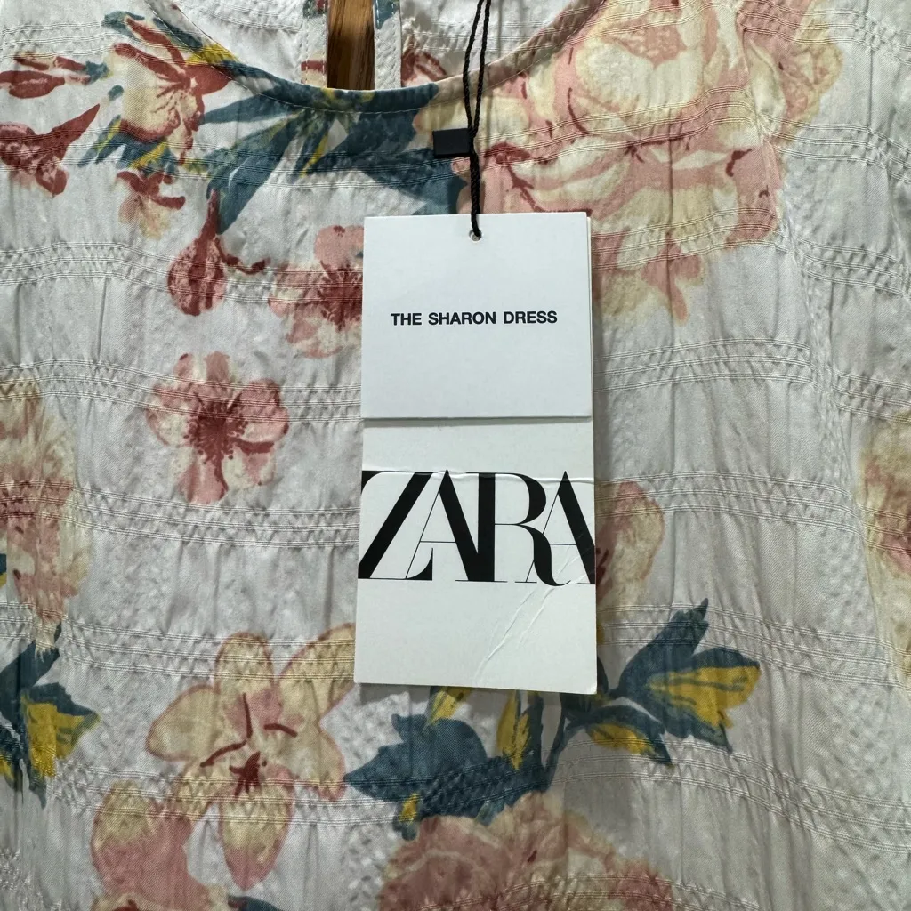 NWT ZARA Multi Color Floral Print Textured THE SHARON Tiered Baby Doll‎ Dress sm - Image 5