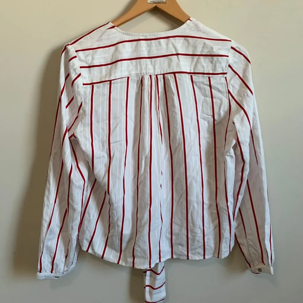J.O.A Red & White Stripe Tie Front Long Sleeve Top Women's Size Medium - Image 9