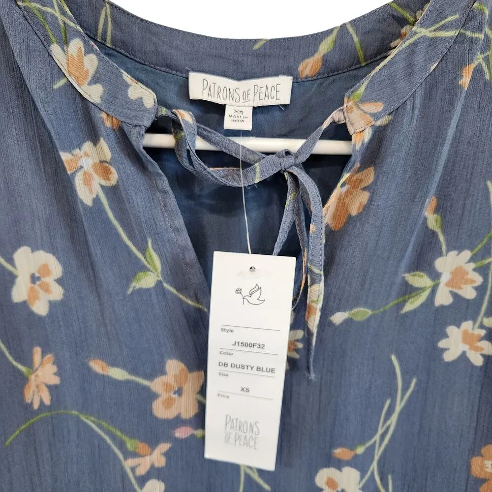 Patrons of Peace Blue Floral Maxi Dress with Long Flutter Sleeves size XS - Image 8