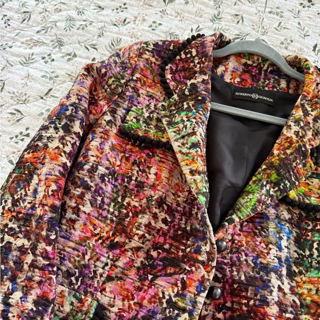 Roberto Quaglia 70% Wool Blend Artists Dream Colorful Tweed Long Blazer Coat Red Size M - Image 14