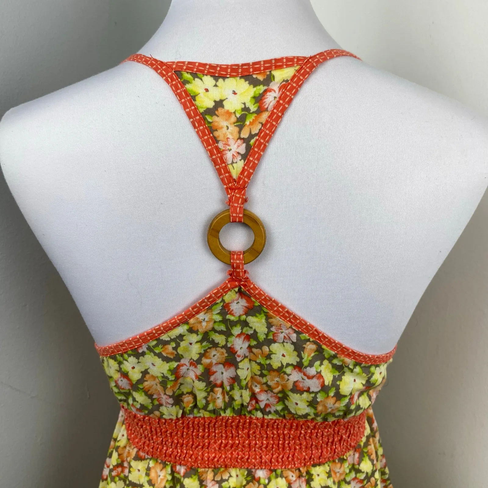 Free People Floral Boho Babydoll Cotton Racerback Tank Top Size 6 Hippie Whimsy - Image 5