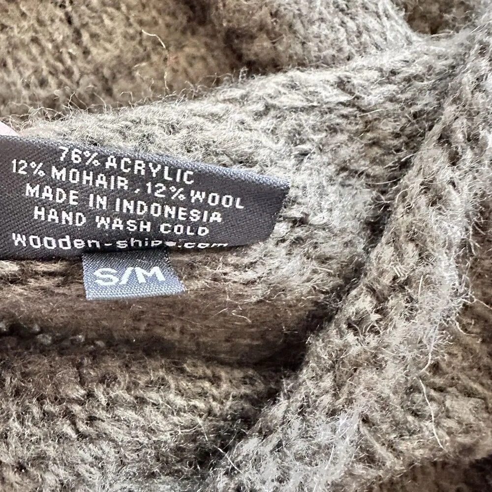 Wooden Ships Women's Open Knit Sweater Size S/M Boho cape sleeves Olive Green - Image 5