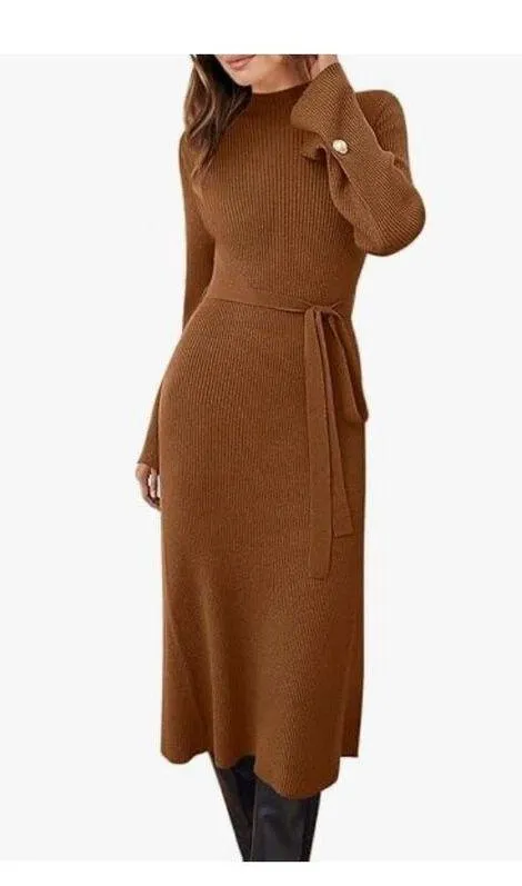 NEW Bell Long Sleeve Sweater Bodycon Ribbed Knit Pullover Midi Dress S NO BELT Black - Image 2