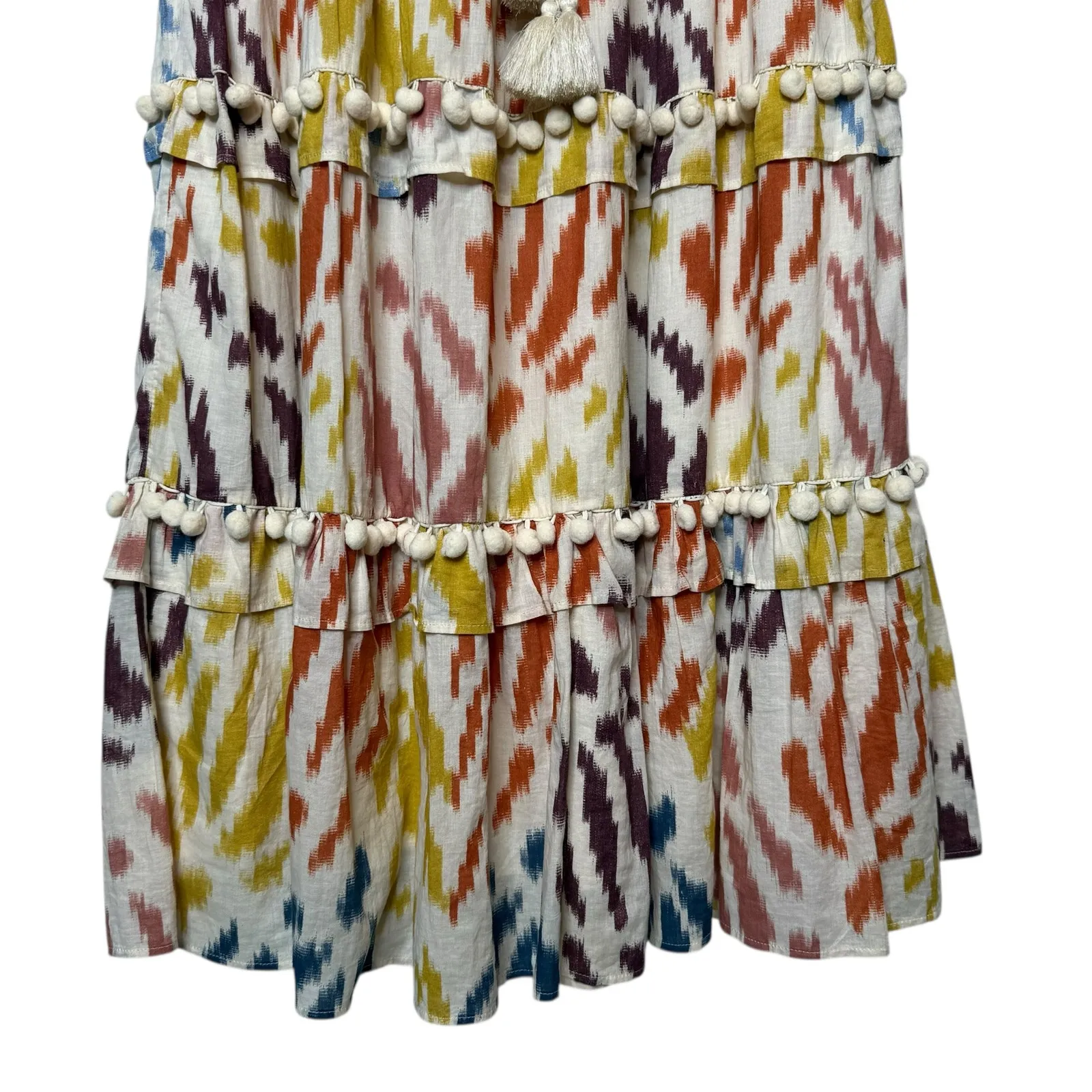 Point Sur J. Crew Cotton Voile Tiered Midi Dress Flutter Sleeve Pom Pom - Image 3