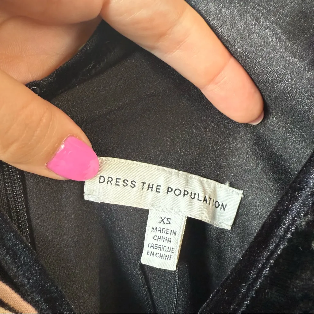 Dress The Population Winona Velvet Floral Midi Dress Black Multi XS - Image 4