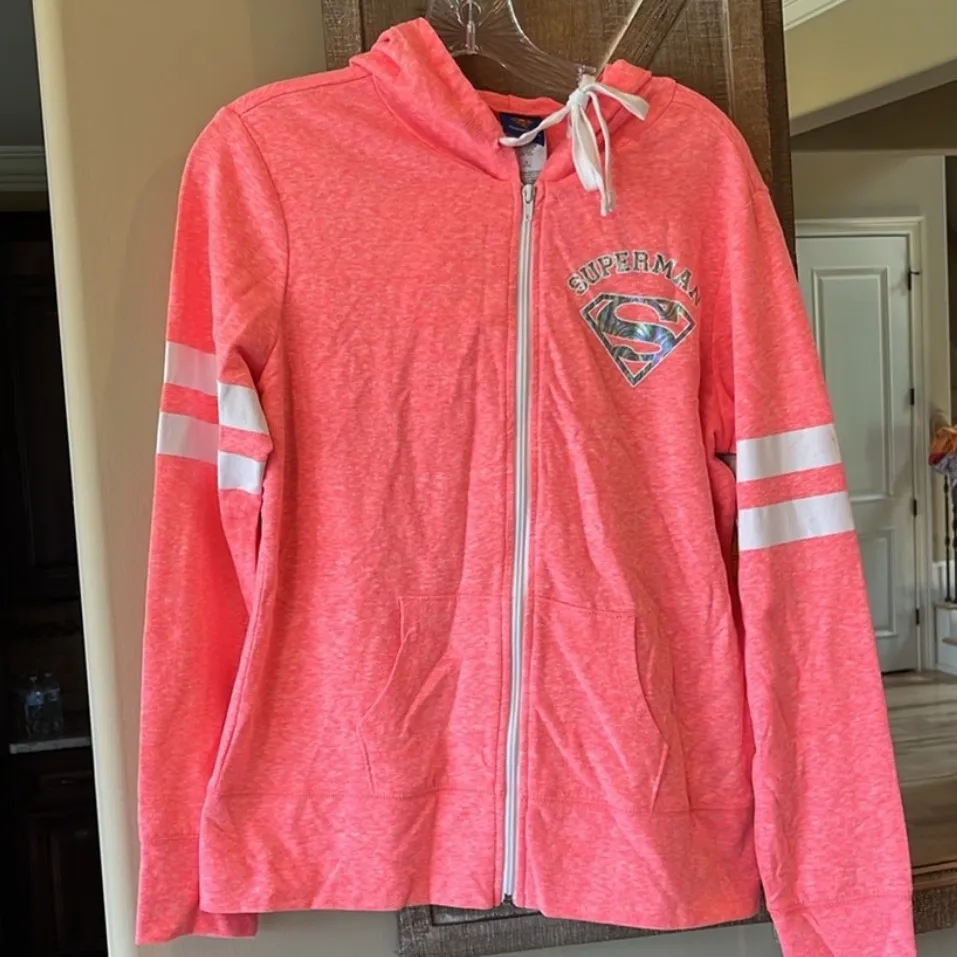 Superman Jacket Bright Coral Comfy Hooded Zip New - Image 2