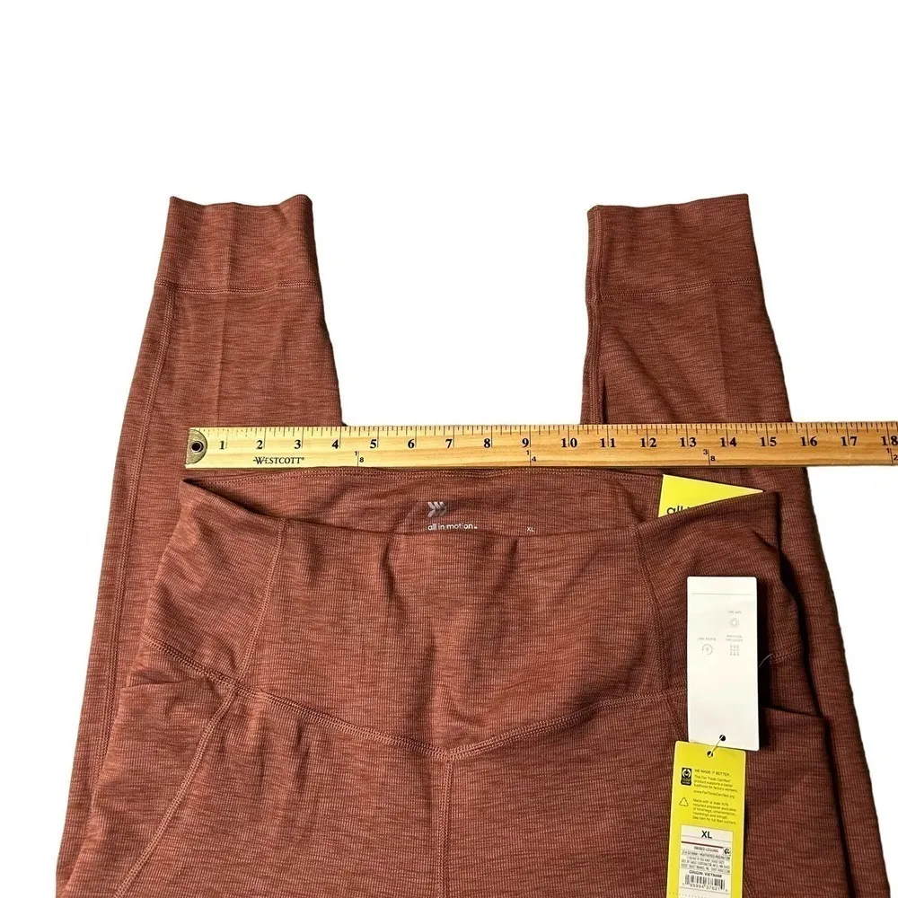 All In‎ Motion Leggings Womens XL Heathered Red Ribbed Pockets High Rise NEW - Image 5