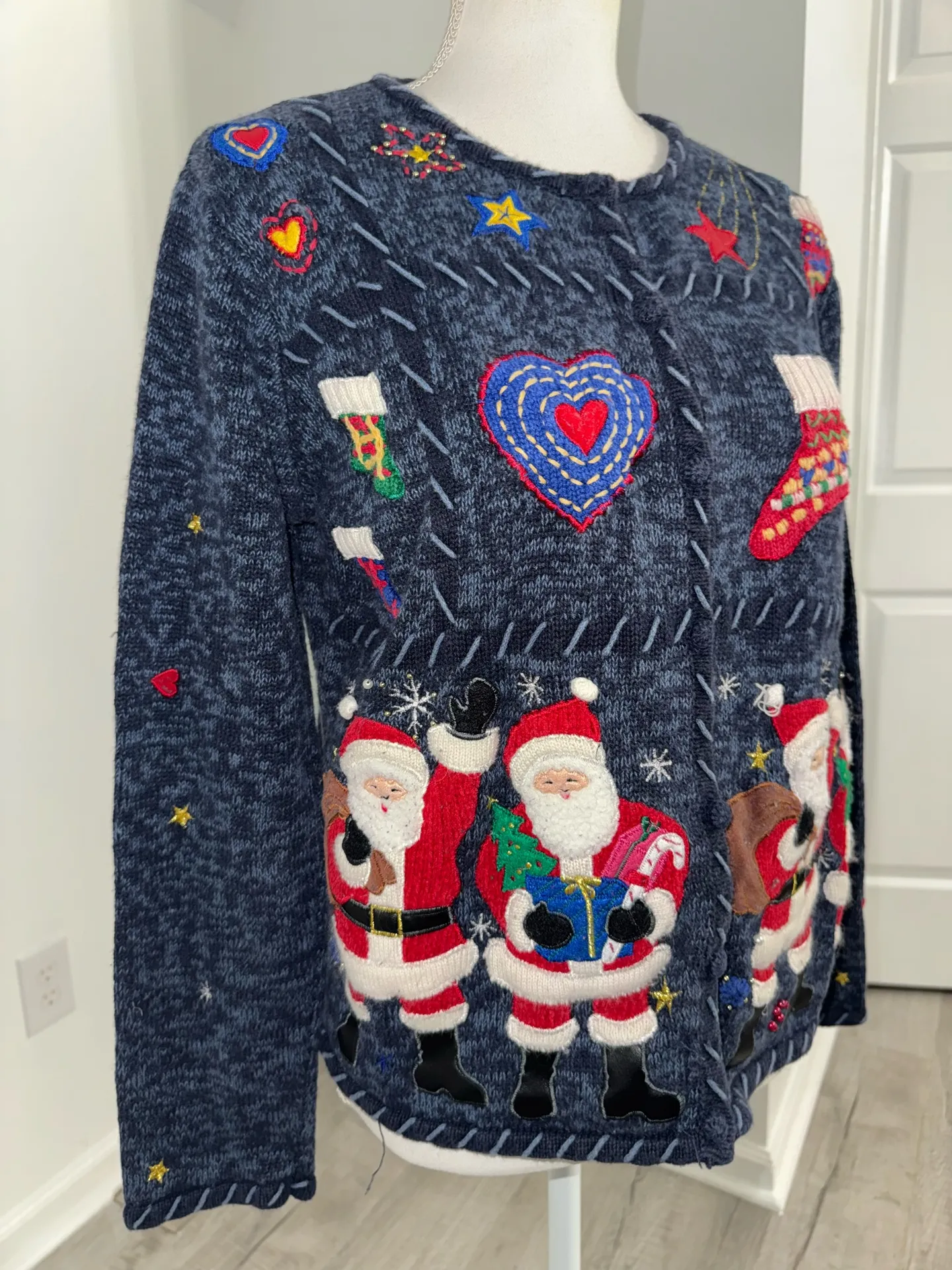 Designers Originals Studio Santa Christmas Cardigan Sweater Navy Women’s XL   - Image 2