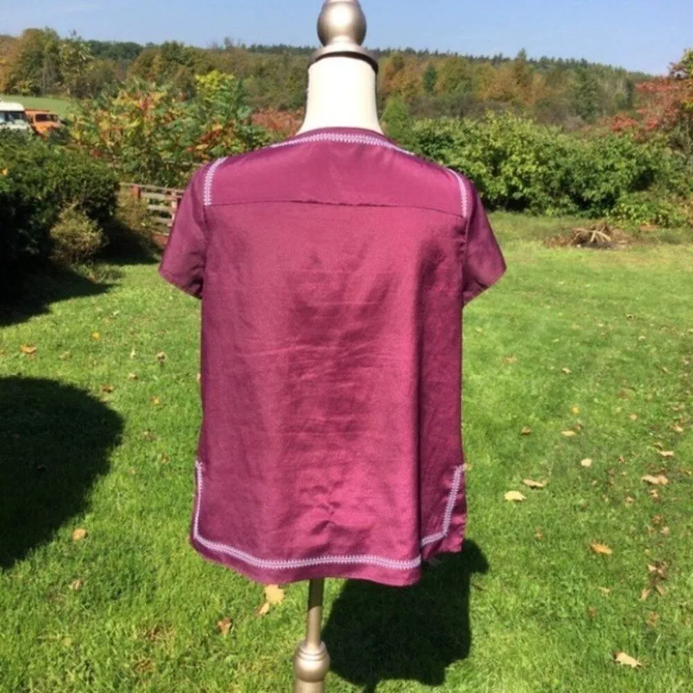 Calvin Klein Plum Short Sleeve Embroidered Purple Size Small Boho Tie Trendy - Image 7