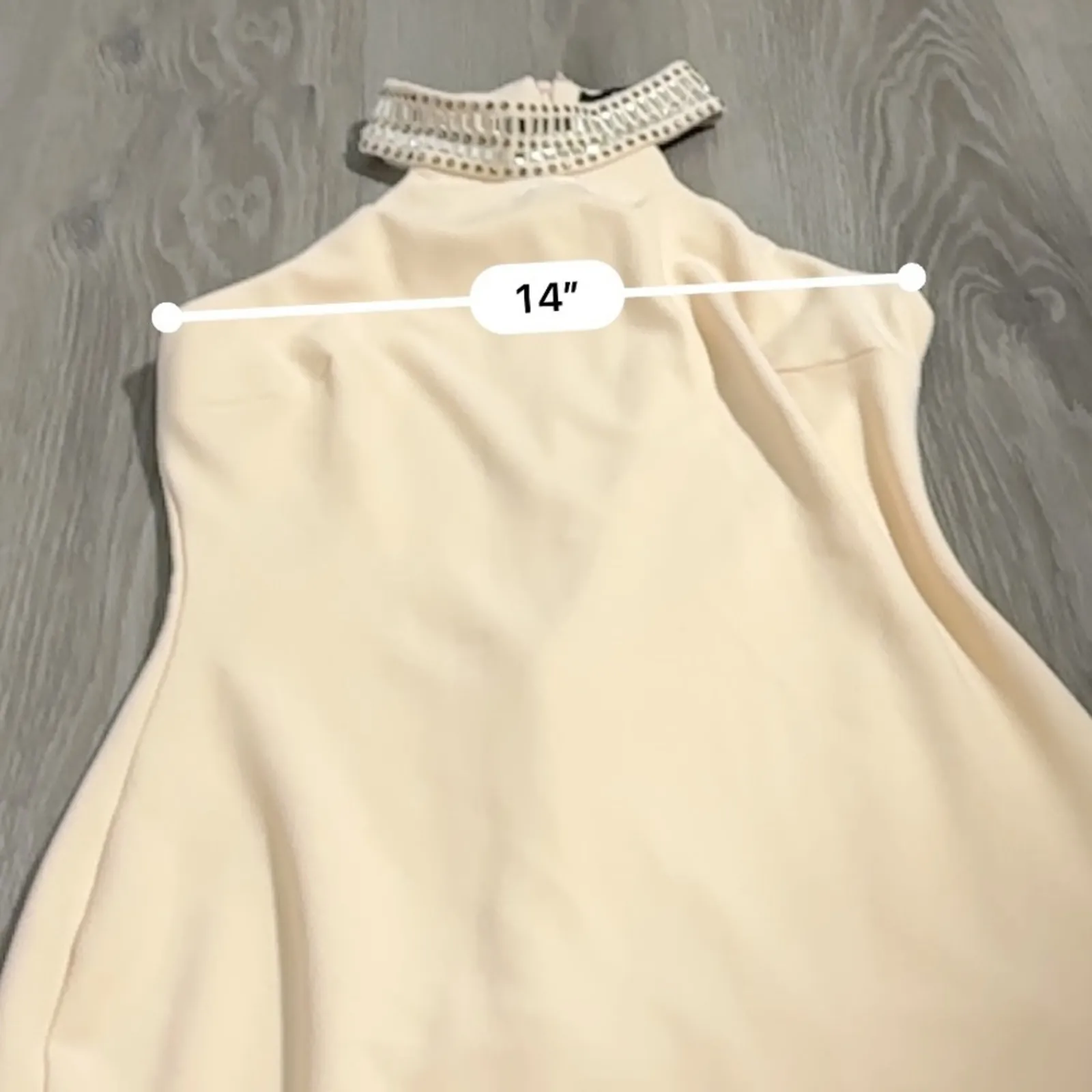 Lulus Beige Cream Sleeveless Embellished Jeweled Mock Neck Mini Dress Size M‎ - Image 7