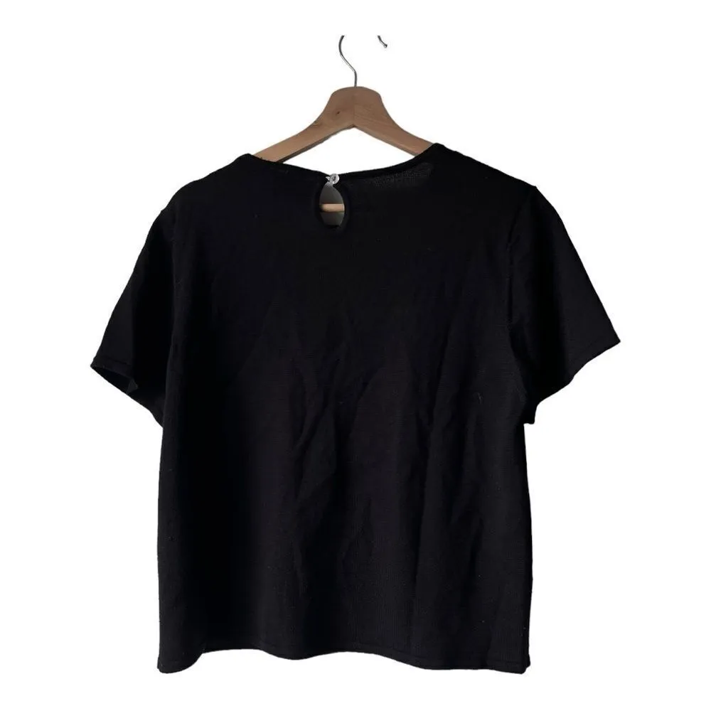 Women's Hillard & Hanson black short sleeve casual stretch vintage top size L. - Image 6