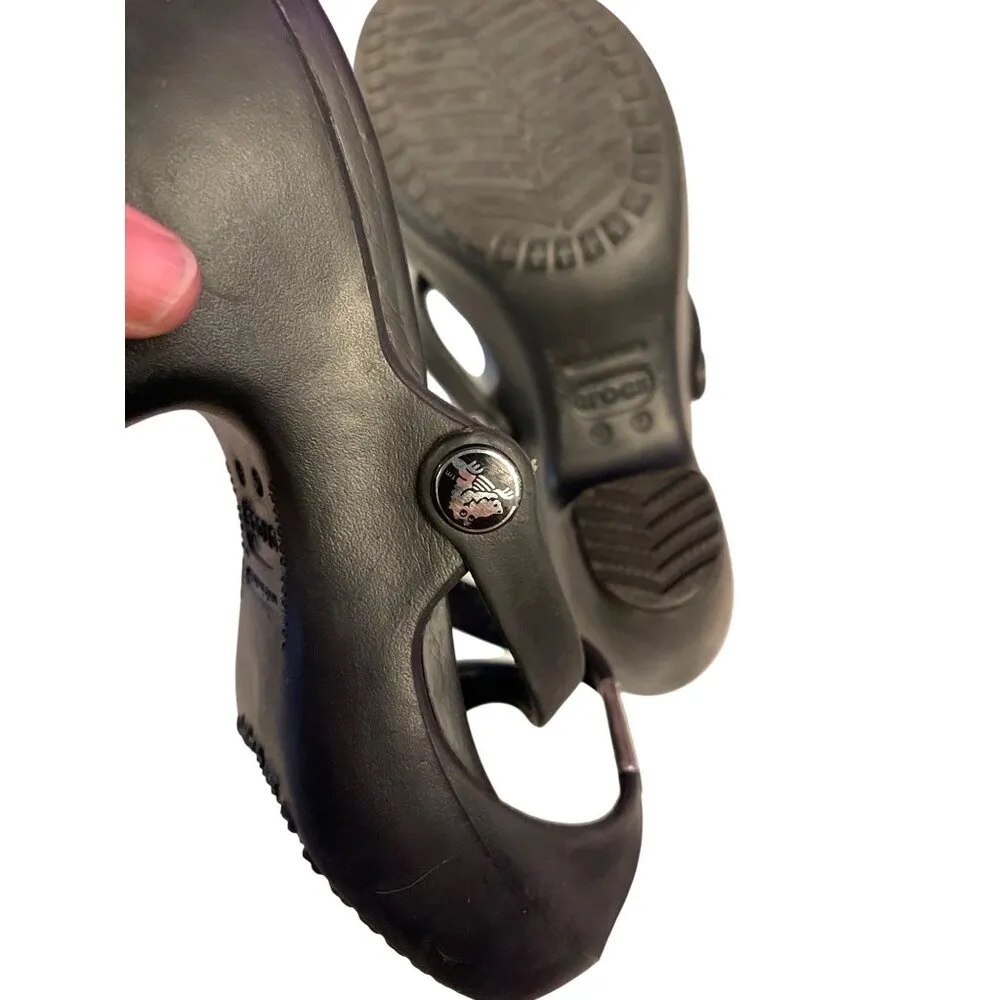 CROCS Cyprus Slides Womens Size 9 Black Heeled Slip On Criss Cross Strap Open Toe - Image 7