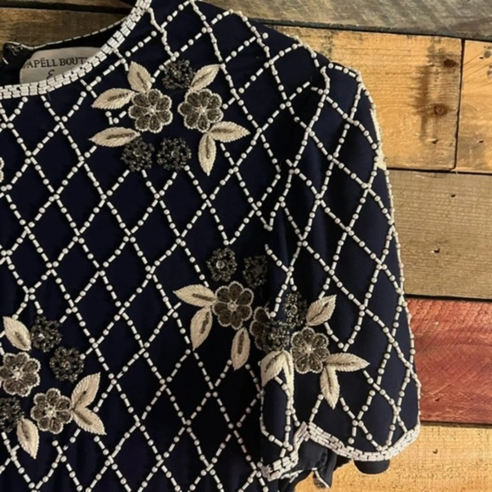 Papell Boutique Navy Beaded‎ Evening Dress Size 12 - Image 3