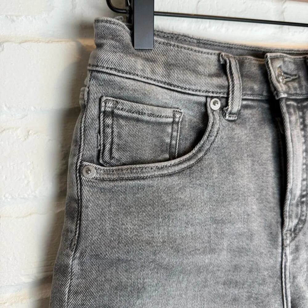 Express Denim Bermuda Shorts Gray Rolled Cuff Raw Hem High Rise Stretch Jean 2R - Image 7