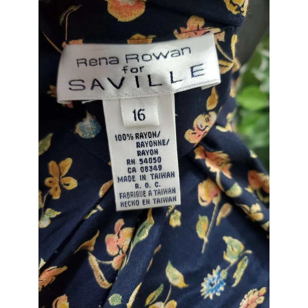 Saville Women's Navy Floral Pattern 100% Rayon Button Up Collard Shirt Size 16 - Image 11
