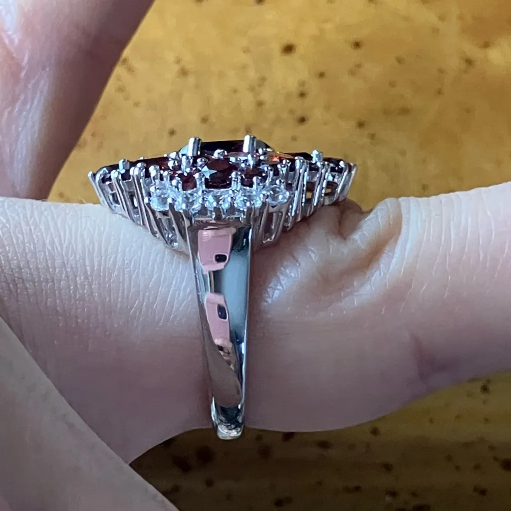 Natural Red Garnet Sterling Silver Cocktail Ring Size 6 - Image 3