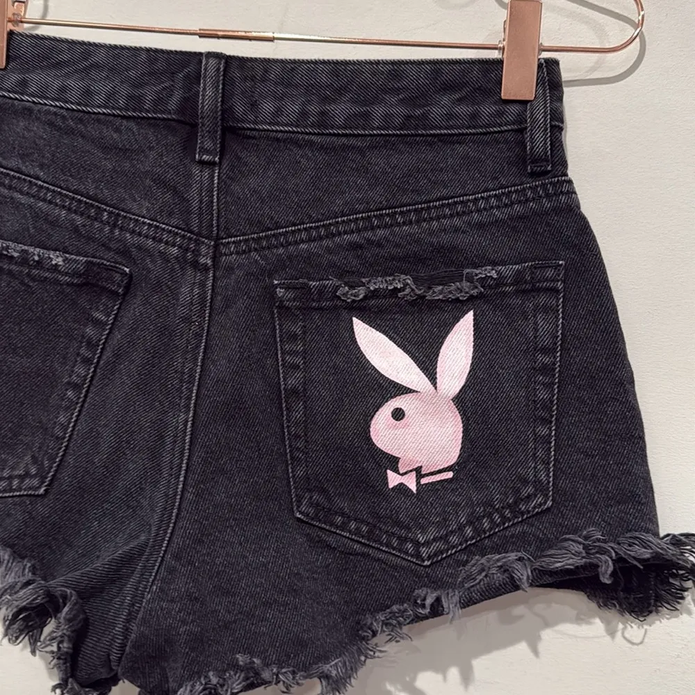 Pacsun/playboy black jean shorts with pink playboy bunny - Image 8
