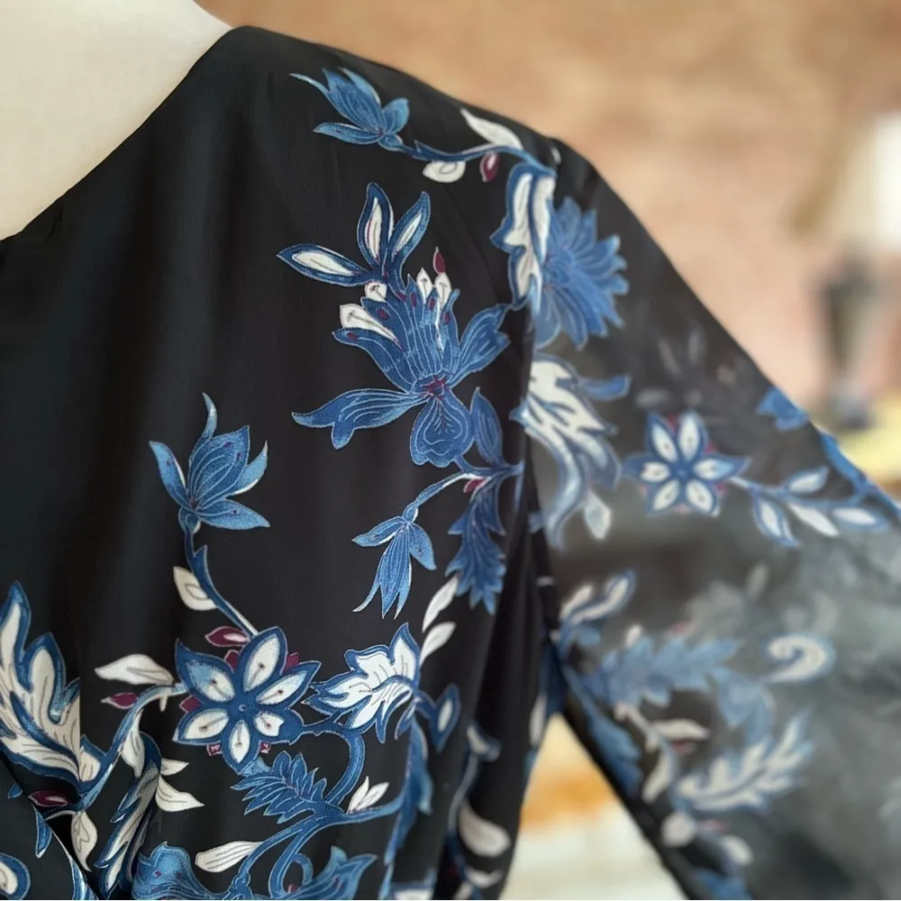 Lane Bryant Dress Midi Floral Asymmetrical Blue Black 14 Cocktail Garden Chic - Image 5