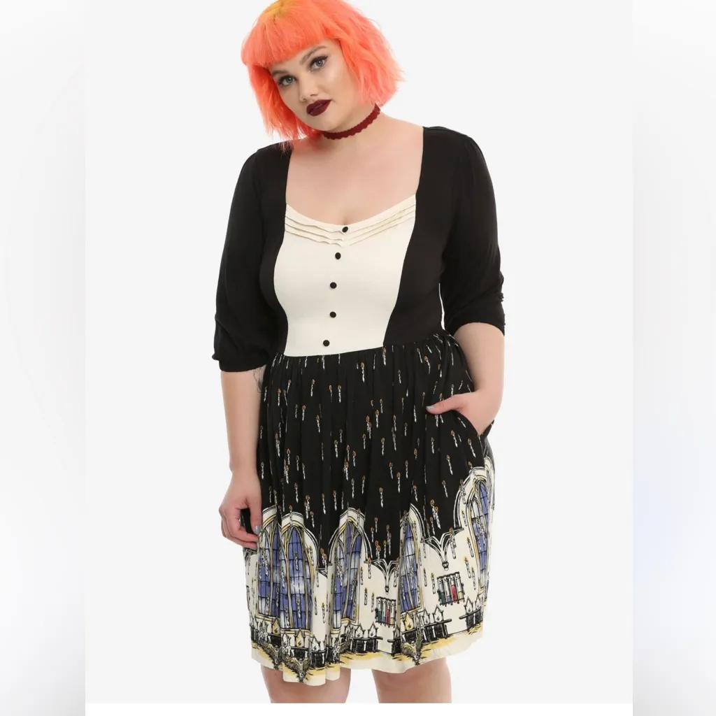 Harry Potter x Hot Topic RARE great hall border mid length skater dress Black Size 14 - Image 2