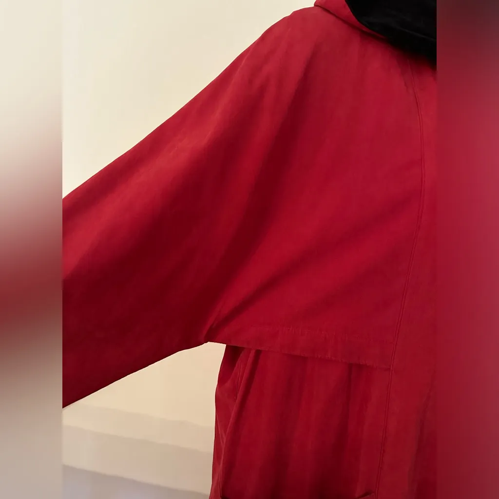 London Fog Red Double Breast Trench Coat. Black Velvet Accents With Tie. Sz 12 - Image 7