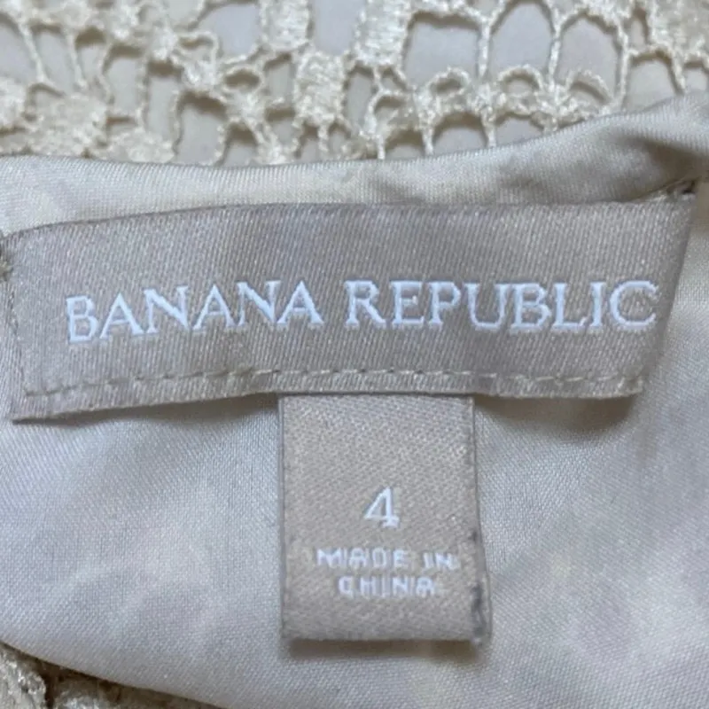 Banana Republic Cream Beige Crochet Lace Short Sleeve Crew Neck Blouse Top Sz 4 - Image 3