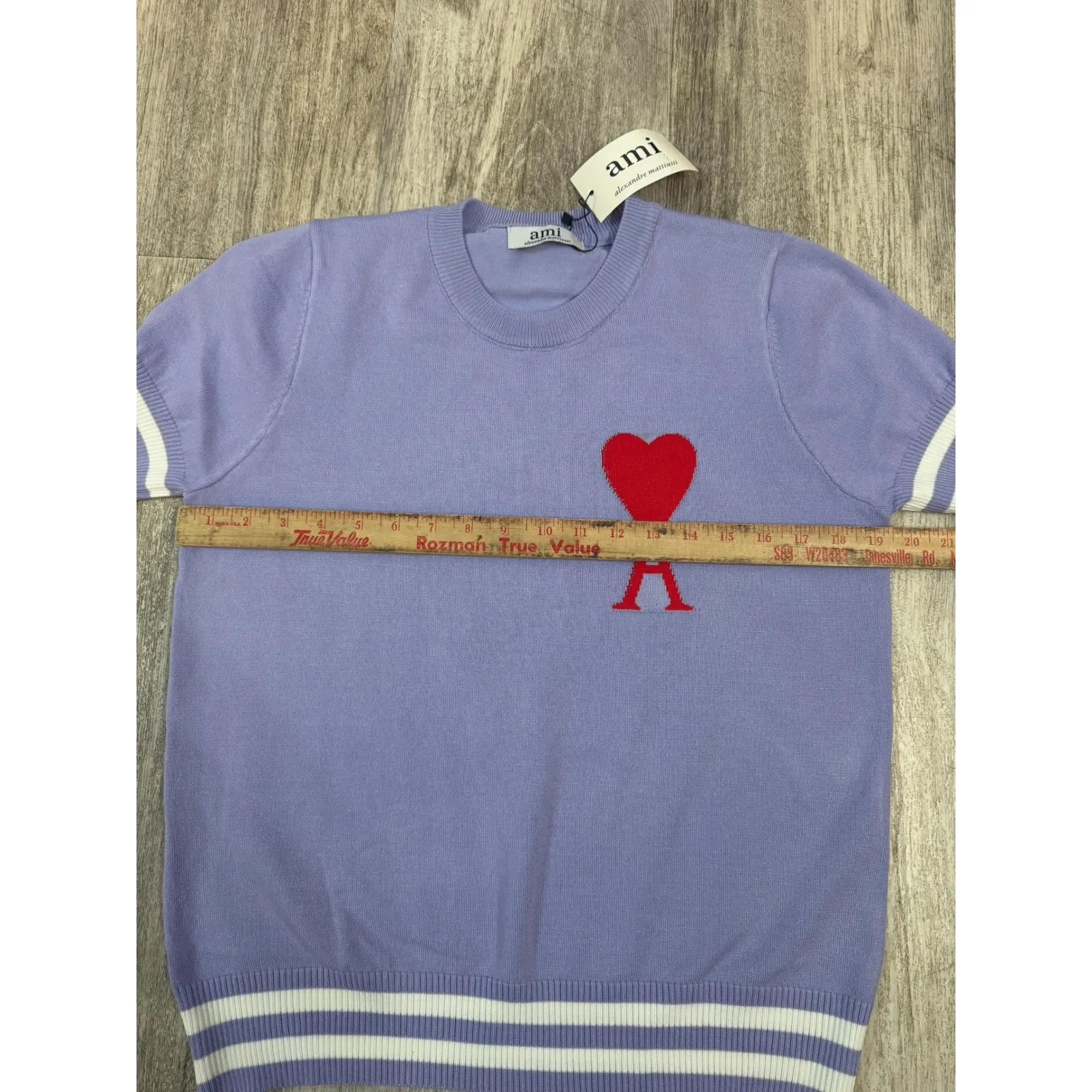 AMI Alexandre Mattiussi Purple Knit Short Sleeve Sweater Heart Logo Size S NWT - Image 5