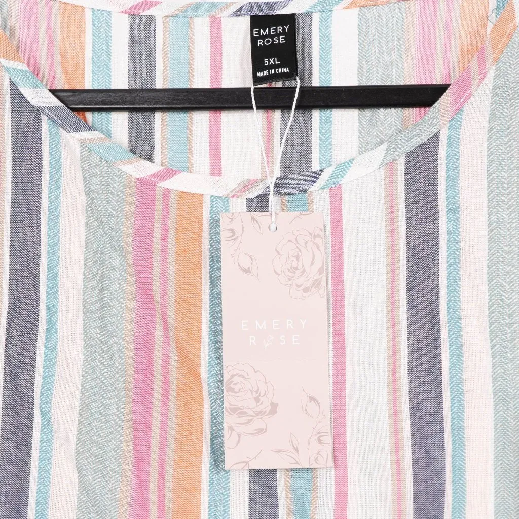 Emery Rose Pajama Lounge Set 5XL Womens NEW Striped Short Sleeve Cream Pink Blue White Size 5X - Image 5