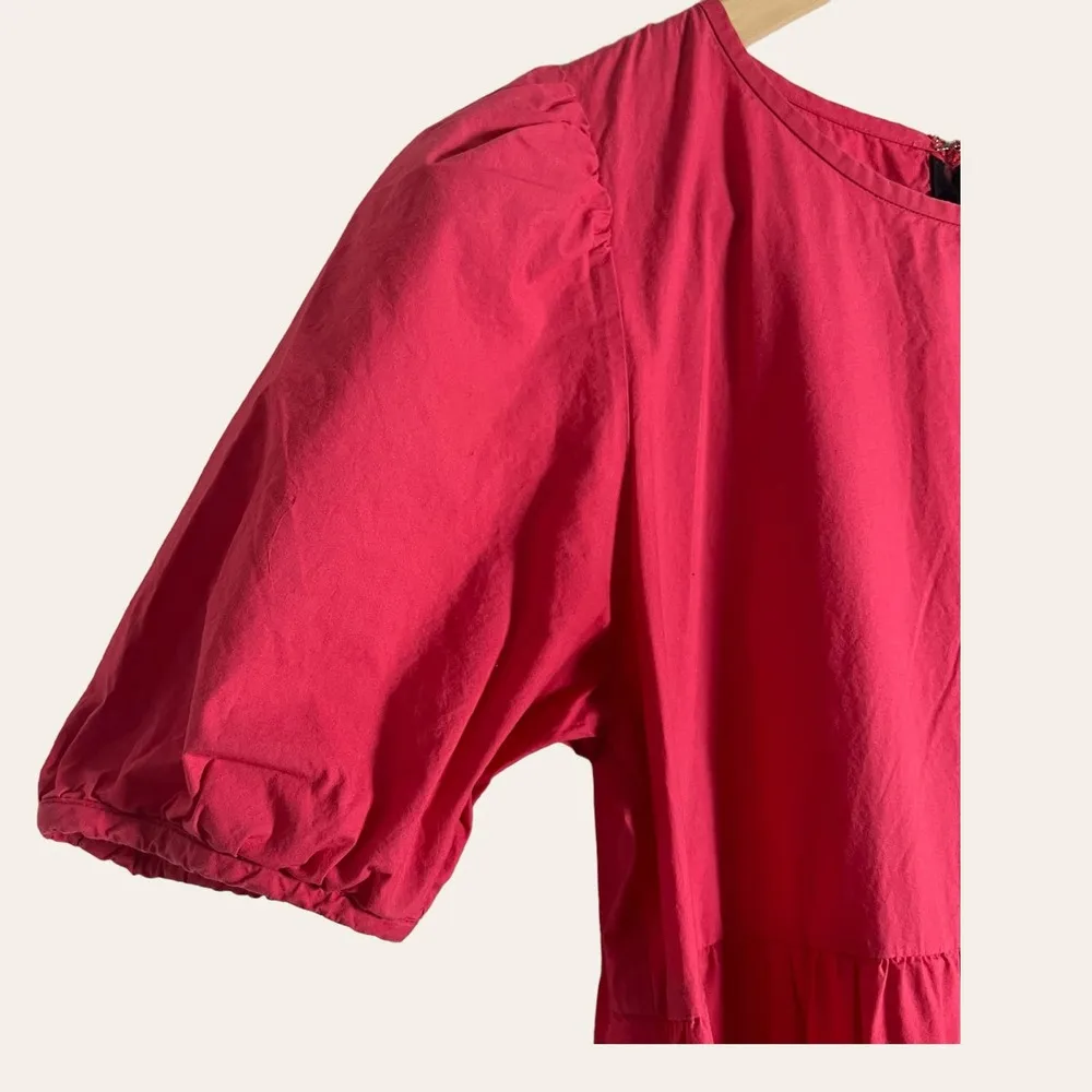 Peter Som Pink Puff Sleeve Tiered Puff Sleeve Poplin Midi Dress Size 4 - Image 10