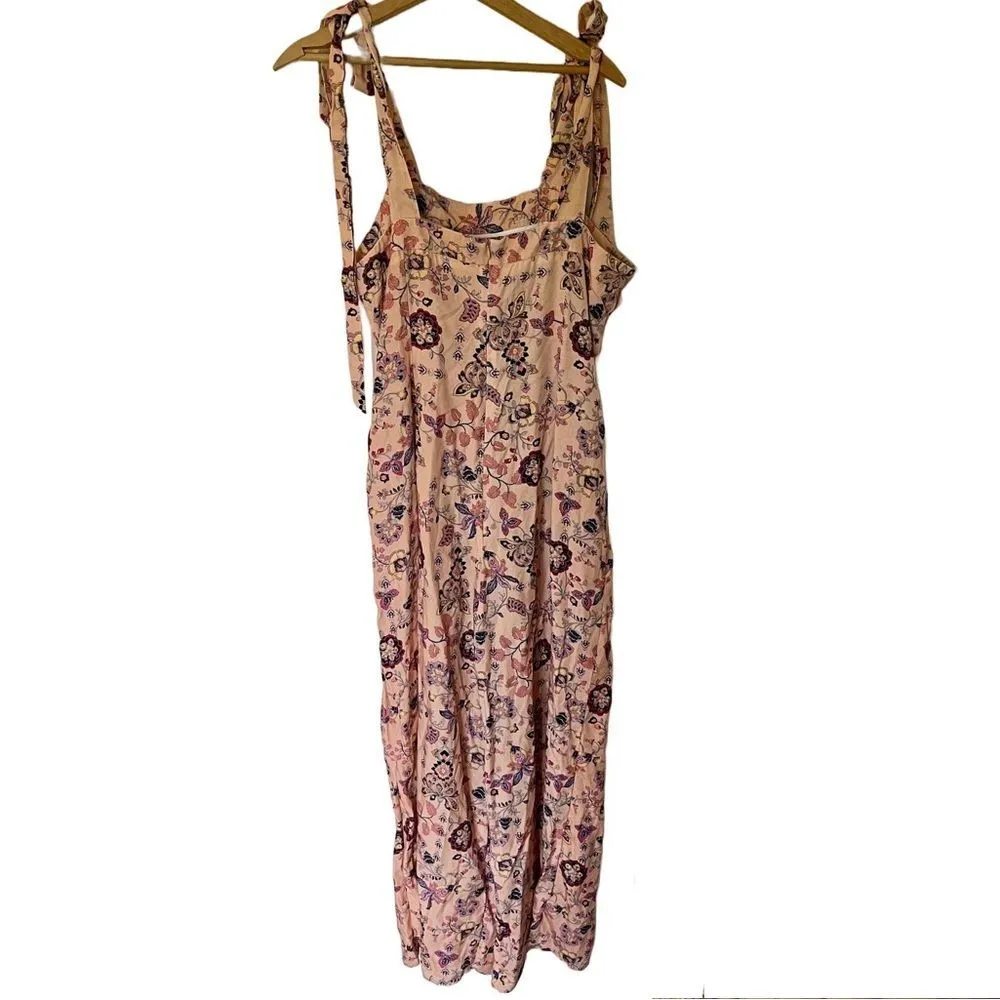 Anthropologie Sancia Floral Wide-leg Cropped Jumpsuit Tie Strap Pink Peach Large - Image 2
