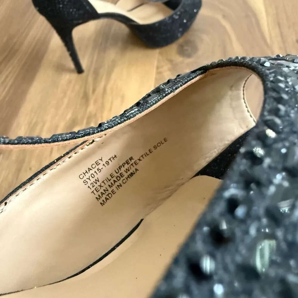 NWOB Thalia Sodi Chace Black T-Strap Embellished Platform Stiletto Heels 12 Wide - Image 10