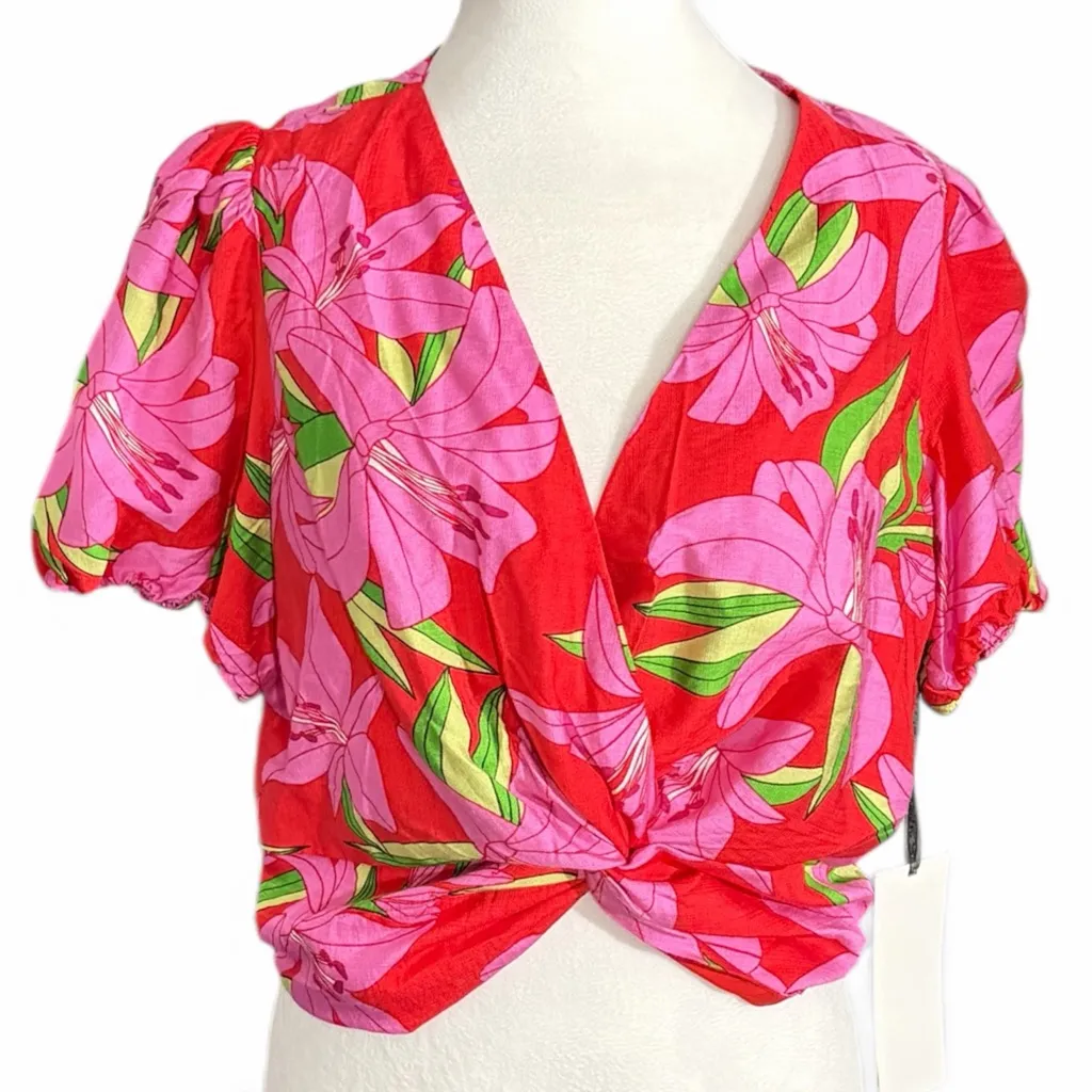 Lulumari boho floral tropical twist-front crop top Size XL - Image 3