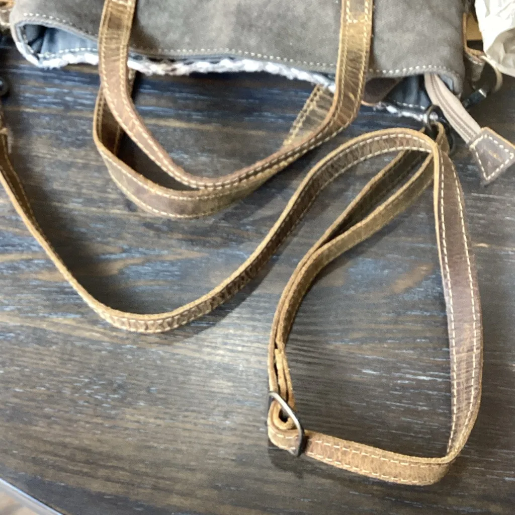 Myra Bag Gray and Cream Geometric Pattern Shoulder Bag Brown - Image 9