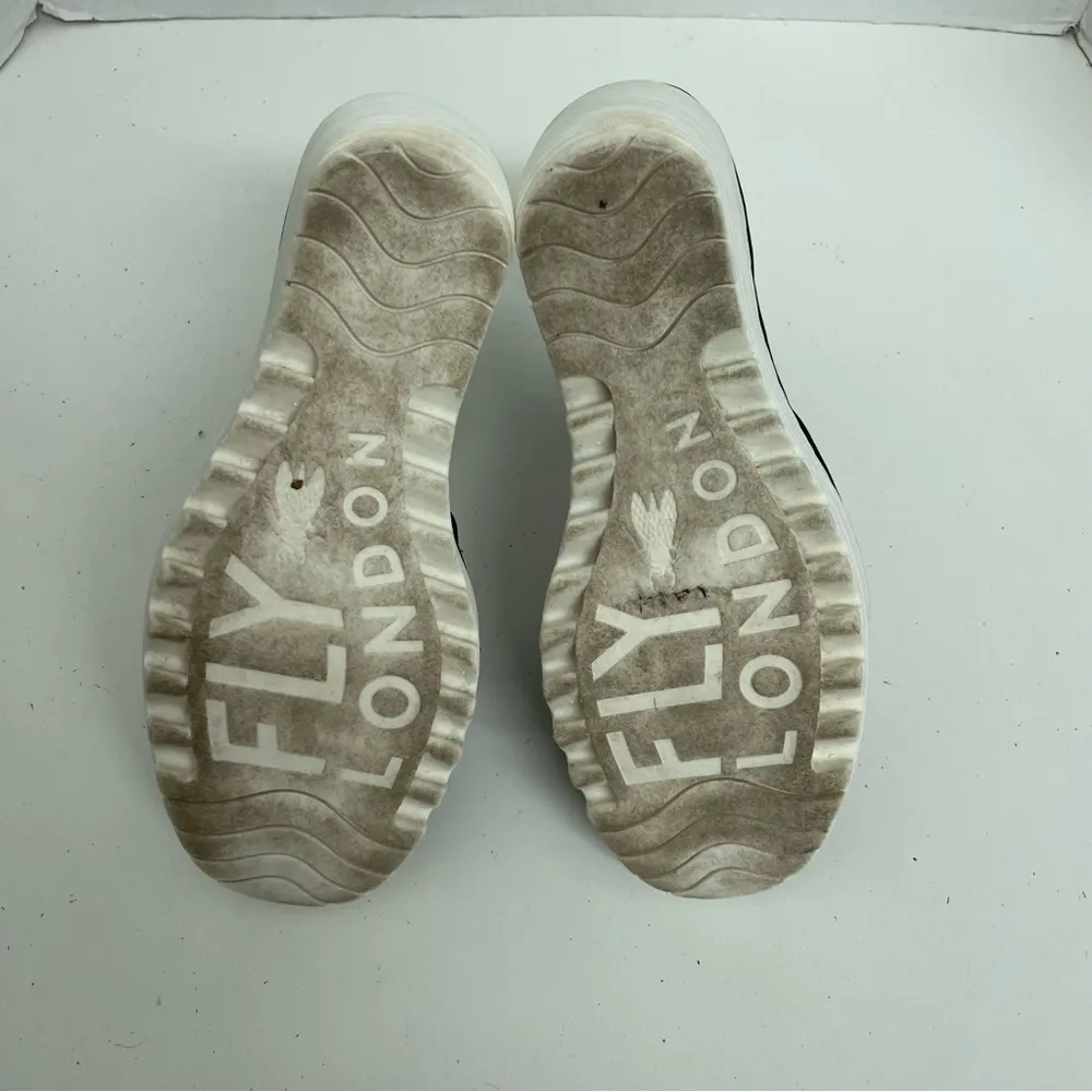 Fly London Sandals Yake Wedge Leather Perforated Ankle Comfort Travel Black - Image 11