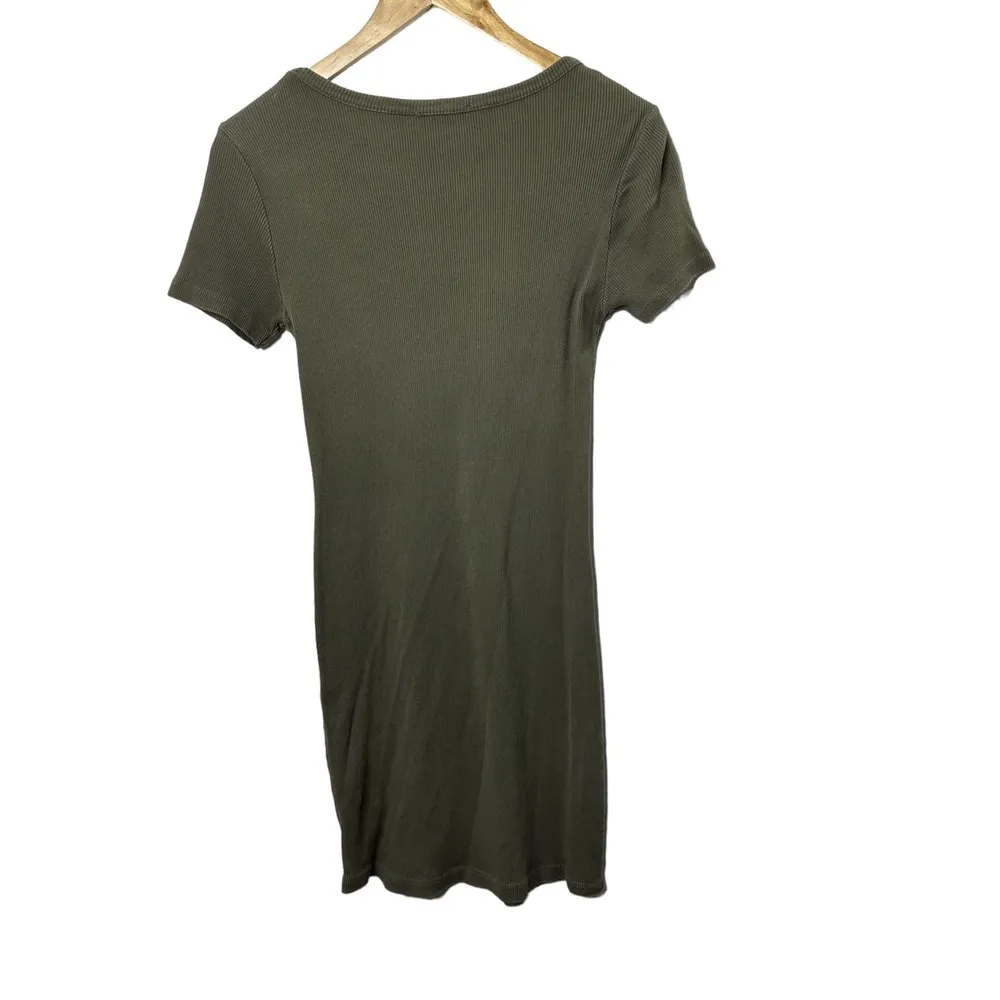 Brandy Melville Green Short Sleeve Ribbed Fitted T-Shirt Dress OS One Size - Image 2