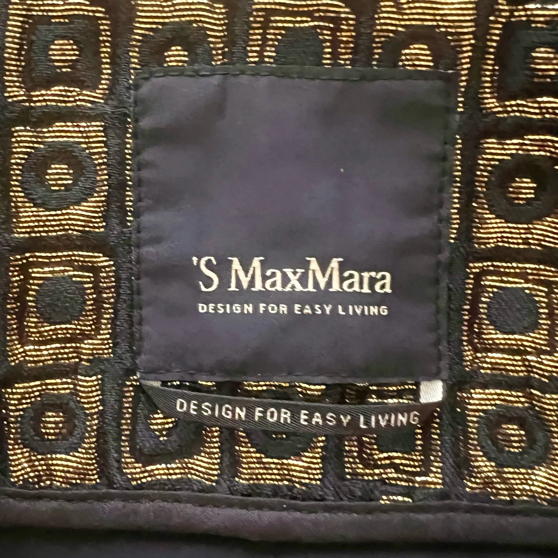 S MAX MARA Woven Metallic Blue-Gold Geometric Square Pattern Coat, US 8, FB 40 - Image 8