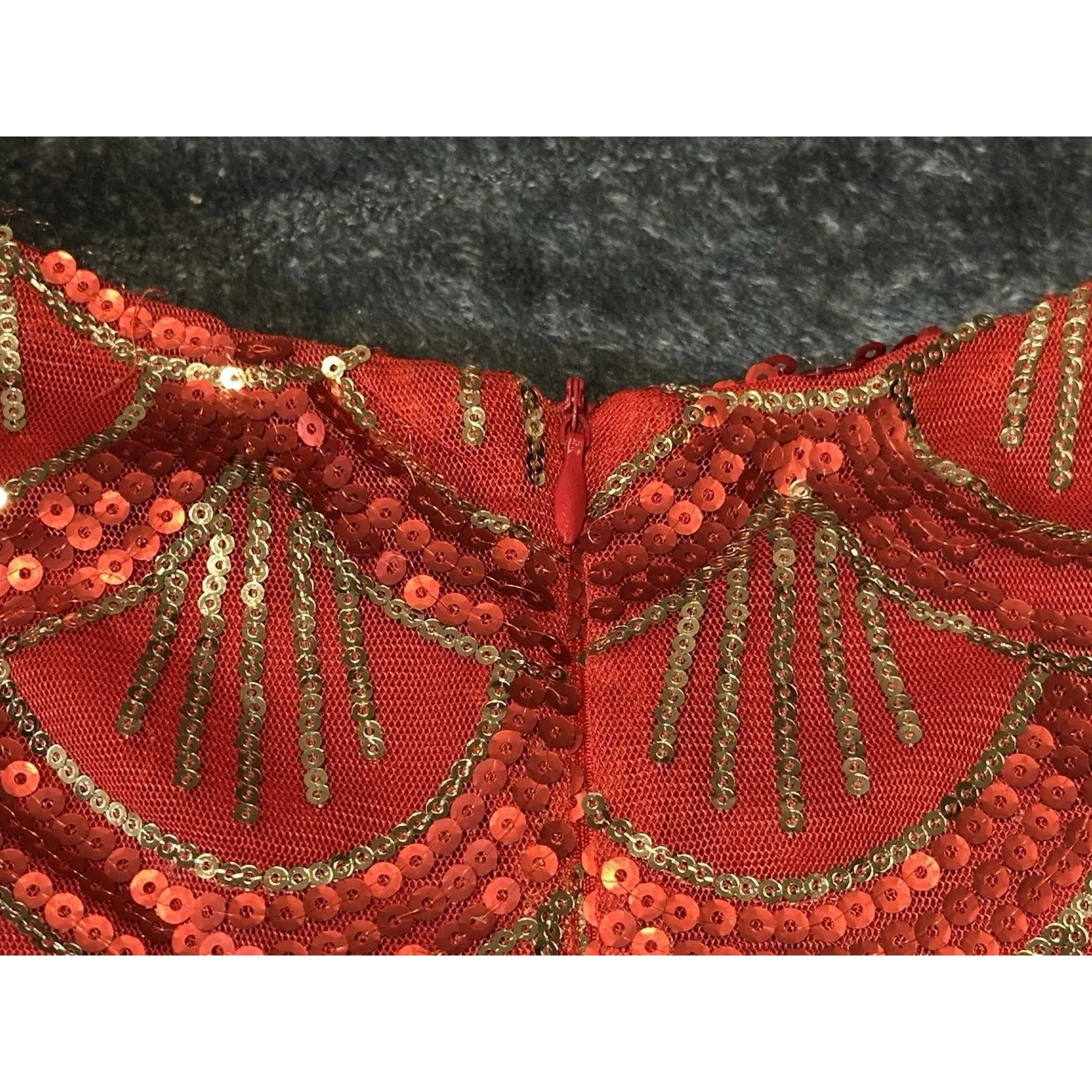 Vintage Gianni Bini Red Gold Sequin Cocktail Dress Size L Size L - Image 11