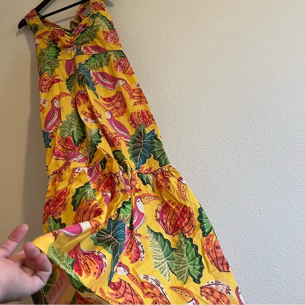 FARM RIO Yellow Beaks & Bananas Print Cotton Maxi Sundress Size Medium - Image 9