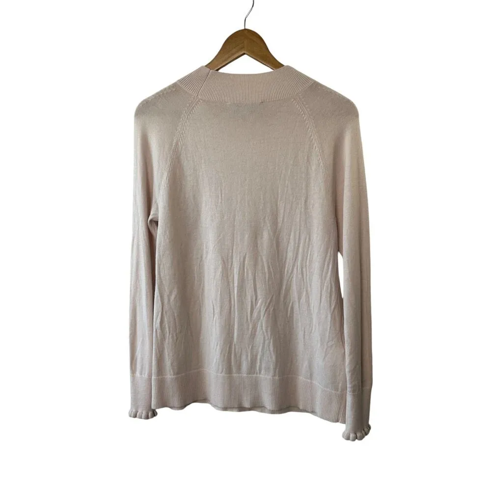 LOFT Light Pink Blush Mockneck Sweater Ruffle Trim Sleeve Women's Small New - Image 6