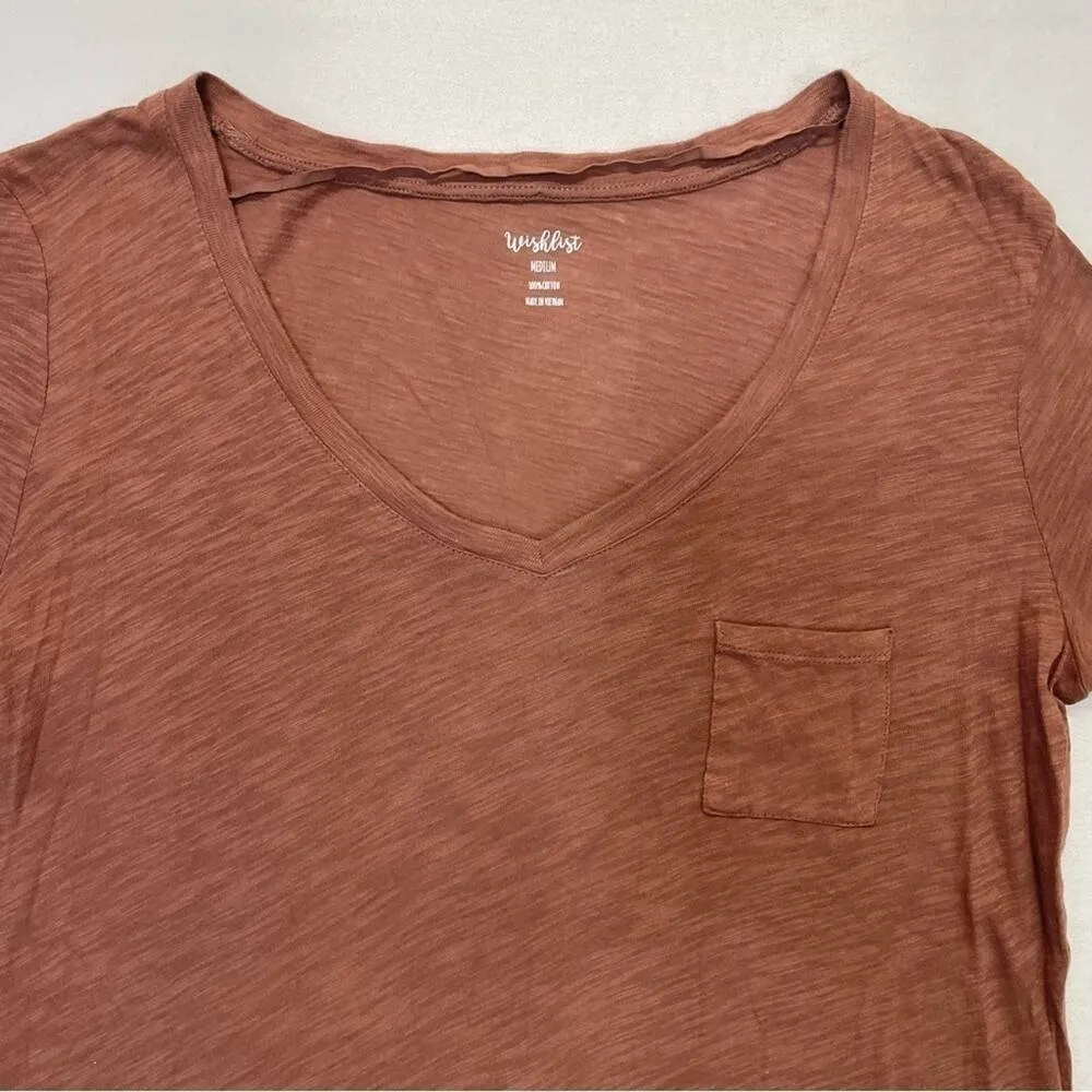 Wishlist Burnout V-neck T-shirt Size Medium brown pocket tee short sleeve - Image 2