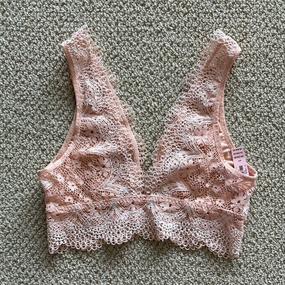NEW Victoria’s Secret Pale Peach Lacy Long Line Bralette V-Back Light Small NWT - Image 3