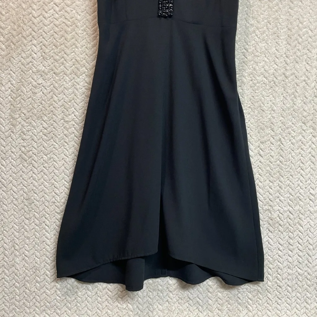 Leith Womens Black Vneck Beaded Fit & Flare Cocktail Party Mini Sleveless Dress - Image 3