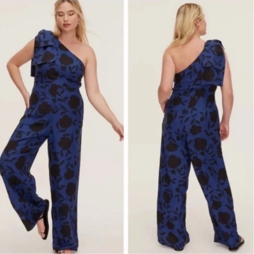 NWT Kate spade Blue Floral One-Shoulder Jumpsuit size 17 - Image 2