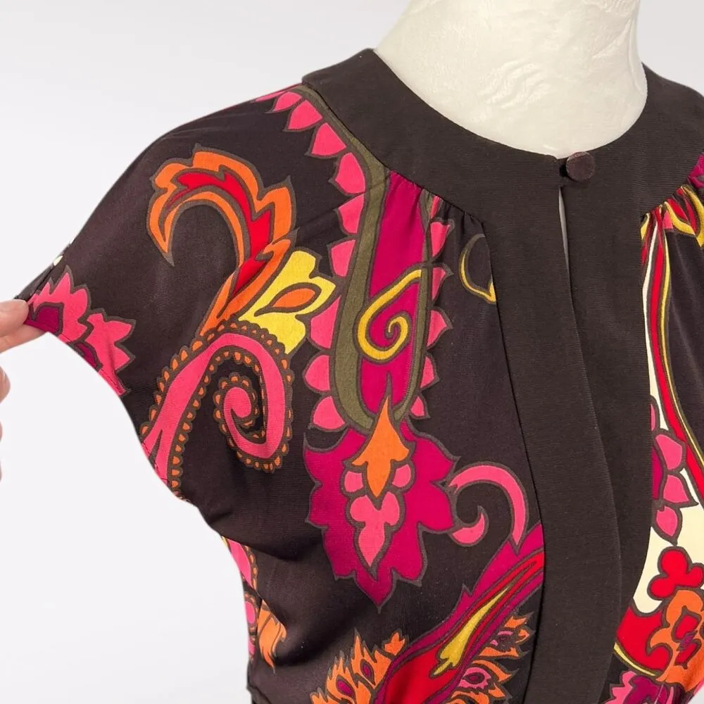 Arthur S. Levine Midi Dress Cap Sleeve Multicolor Paisley Size 2 - Image 5