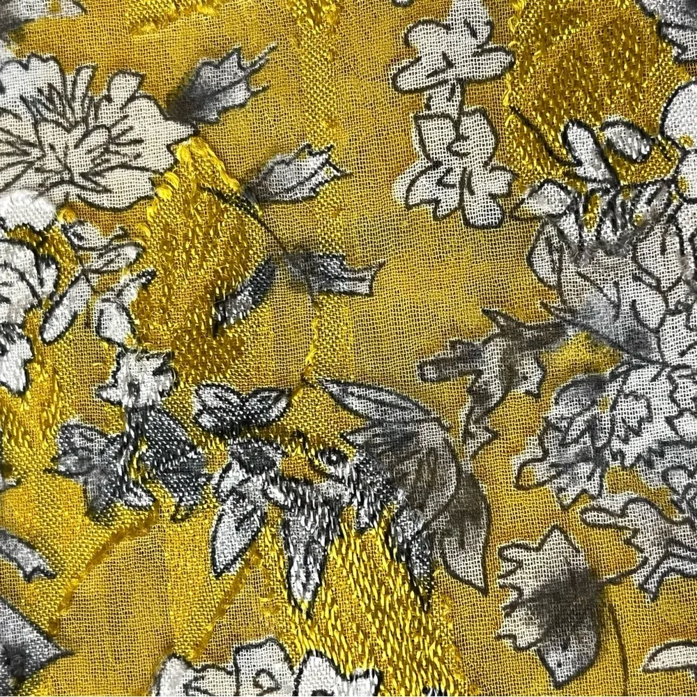 Zara Floral Jacquard Blouse XS BUTTER Yellow Ruffle Semi Sheer Boxy Boho Fairy - Image 8