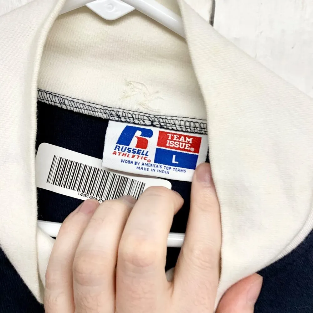 Vtg Russell Athletic Jacket Women Size Large Long Sleeve Collared Full Zip Navy - Image 2